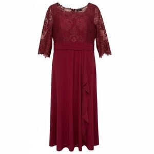 Azazie Burgundy Lace Mid Sleeve4 Midi Dress 3X A22 Romantic Formal Wedding Guest
